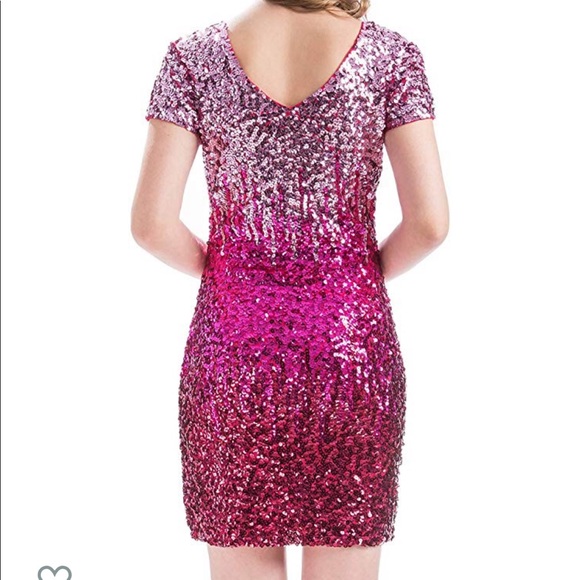 Sequin Glitter Short Sleeve V Neck Dress - Picture 5 of 8